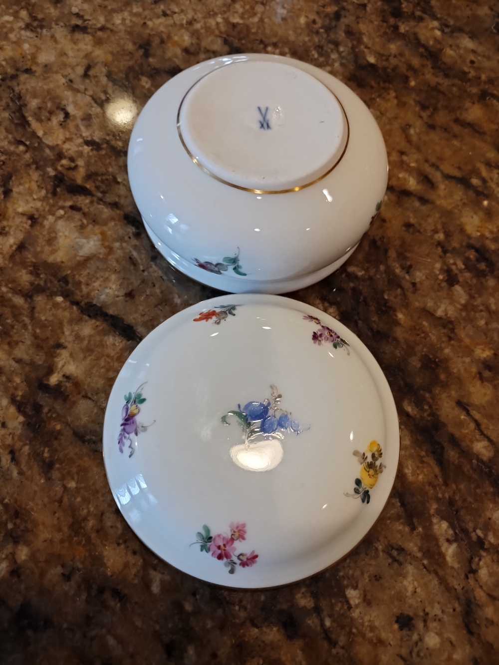 Meissen Porcelain Floral Trinket Box - White with Multicolor Flowers